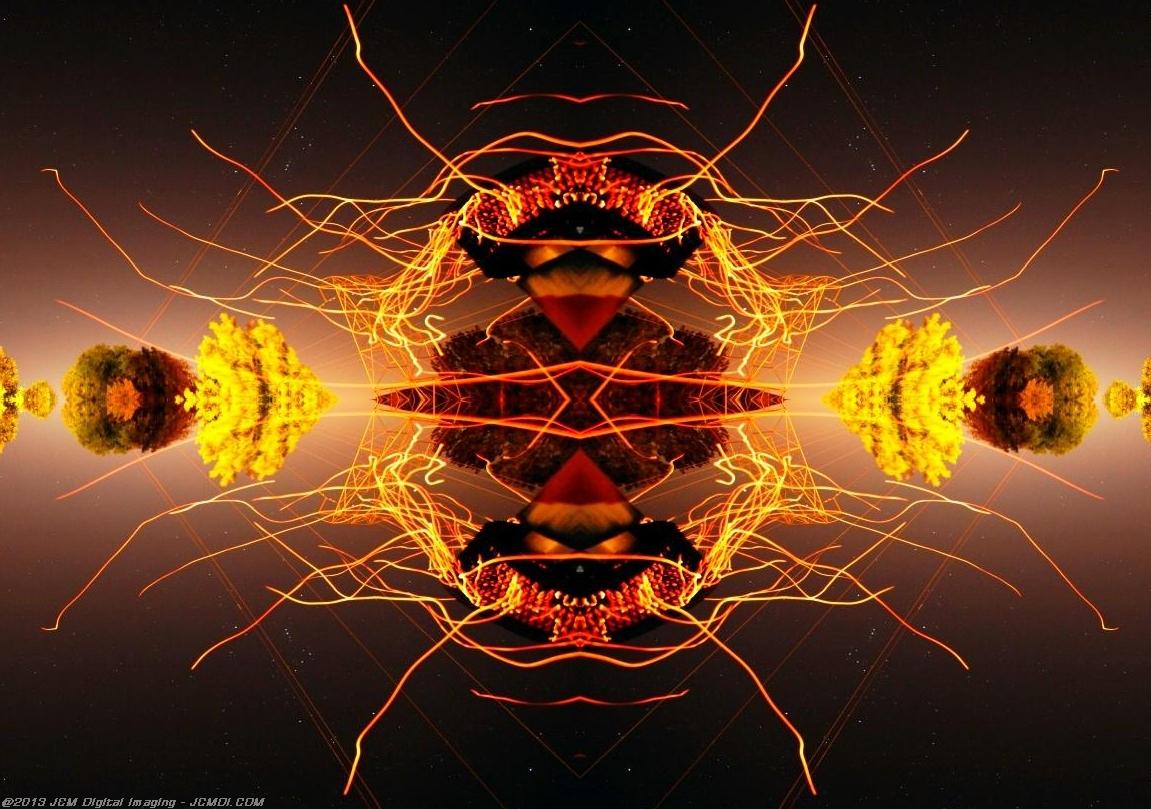 Long exposure chimney sparks quadroscopic artwork